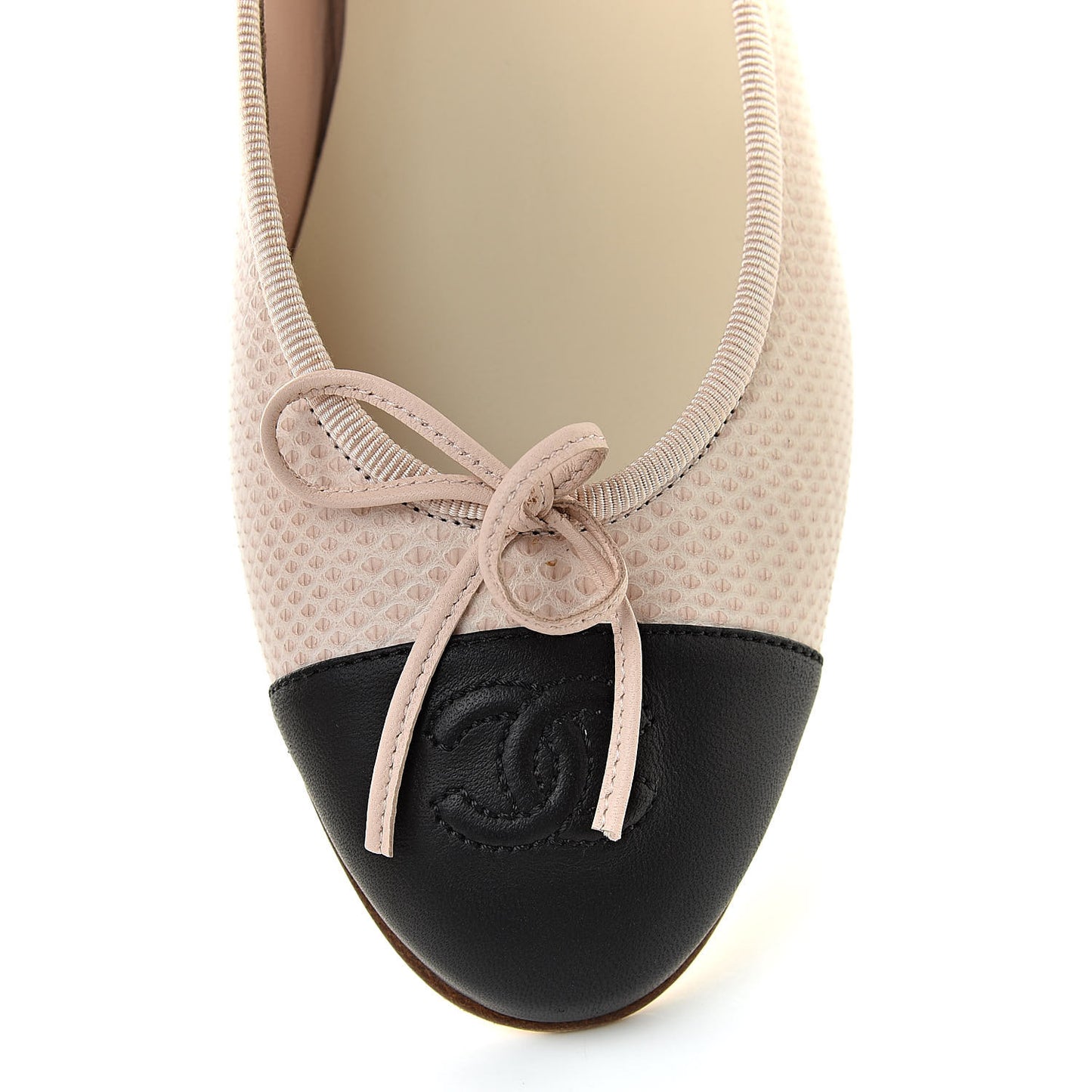 Lambskin Perforated Cap Toe Ballerina Flats 36 Beige Black