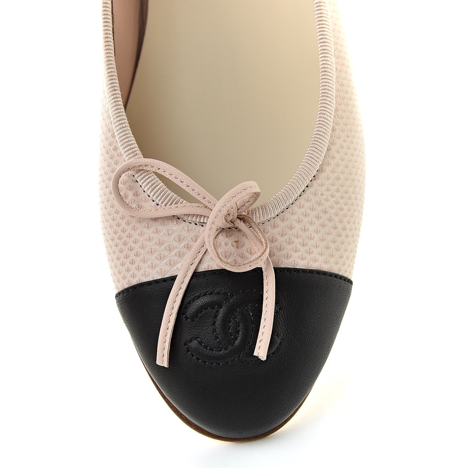 Chanel Lambskin Perforated Cap Toe Ballerina Flats 36 Beige Black 8 of 10