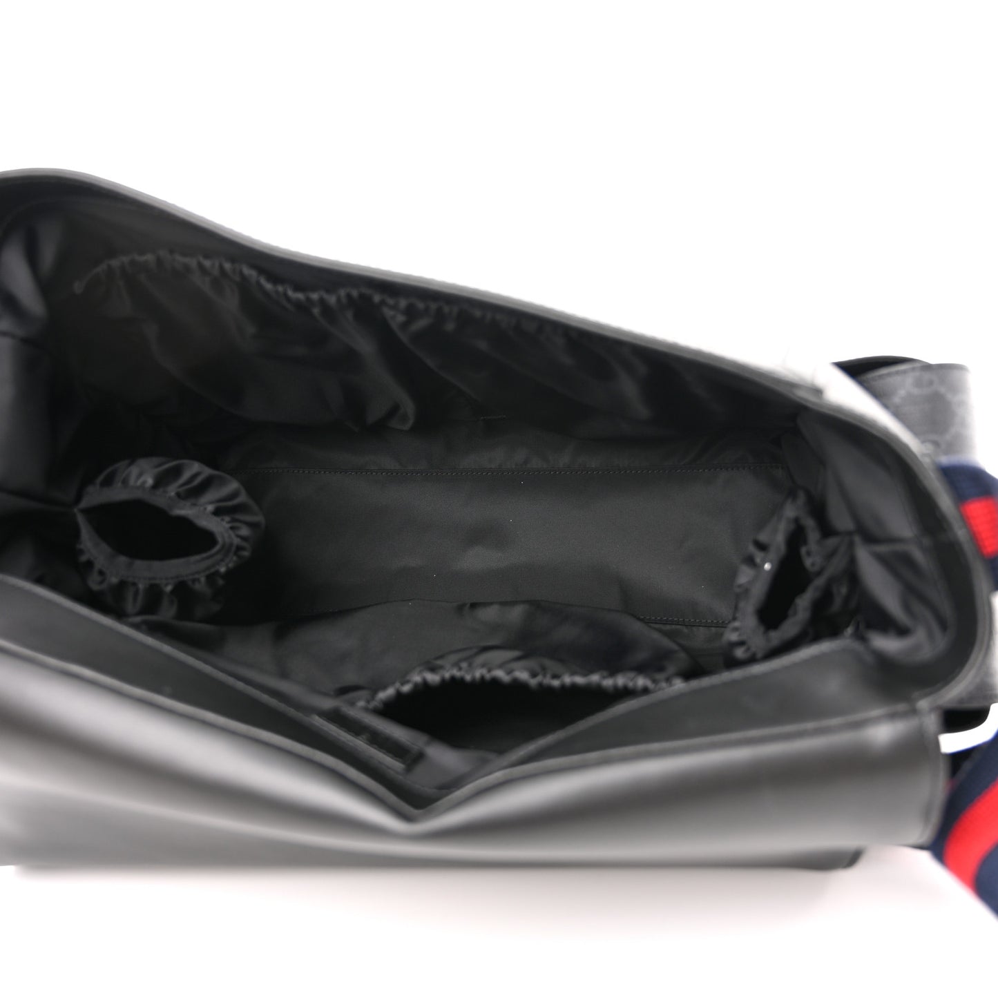 GG Supreme Monogram Web Messenger Diaper Bag Black Grey