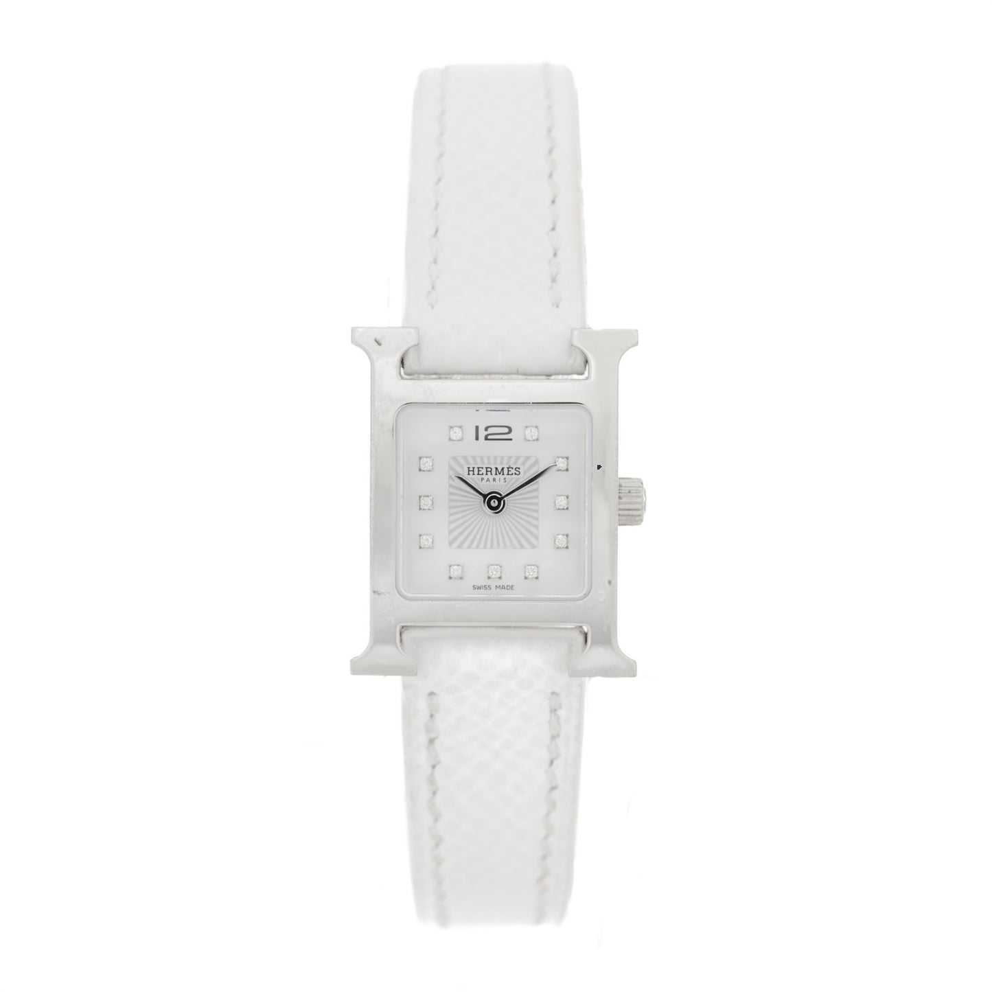 Stainless Steel Epsom Diamond Mother of Pearl 17.2mm Heure H Hour Quartz Watch Blanc