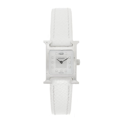 Hermes Stainless Steel Epsom Diamond Mother of Pearl 17.2mm Heure H Hour Quartz Watch Blanc 1 of 5