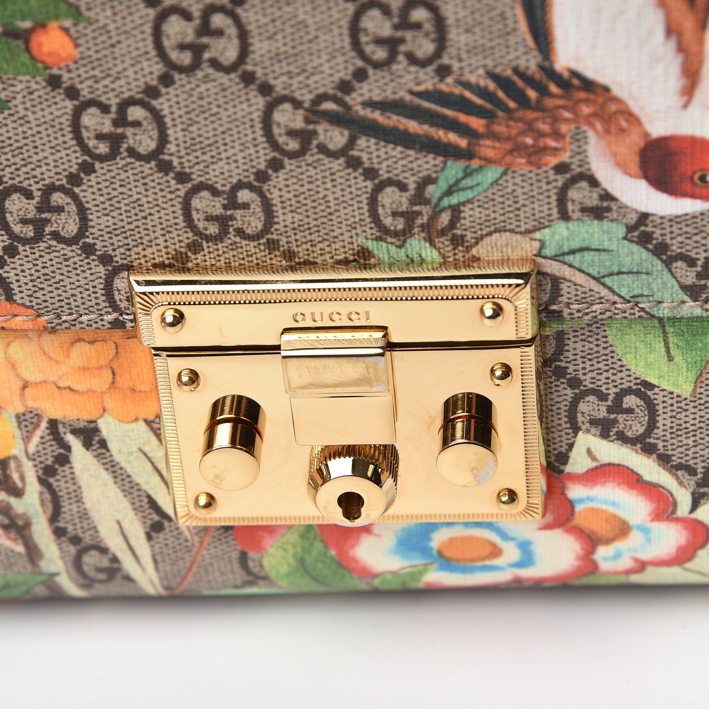 GG Supreme Monogram Tian Medium Padlock Shoulder Bag Beige Multicolor New Acero