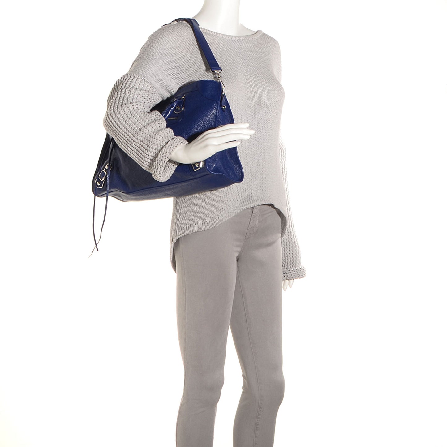 Chevre Silver Metallic Edge Hardware City Bleu Roi
