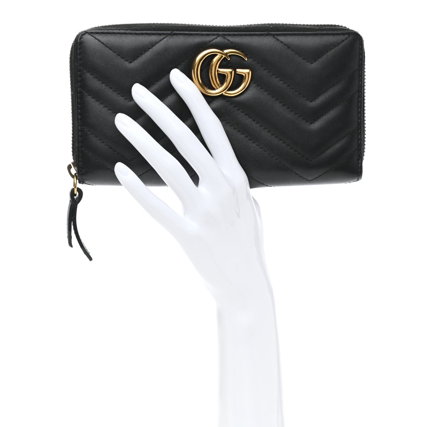 Calfskin Matelasse GG Marmont Zip Around Wallet Black