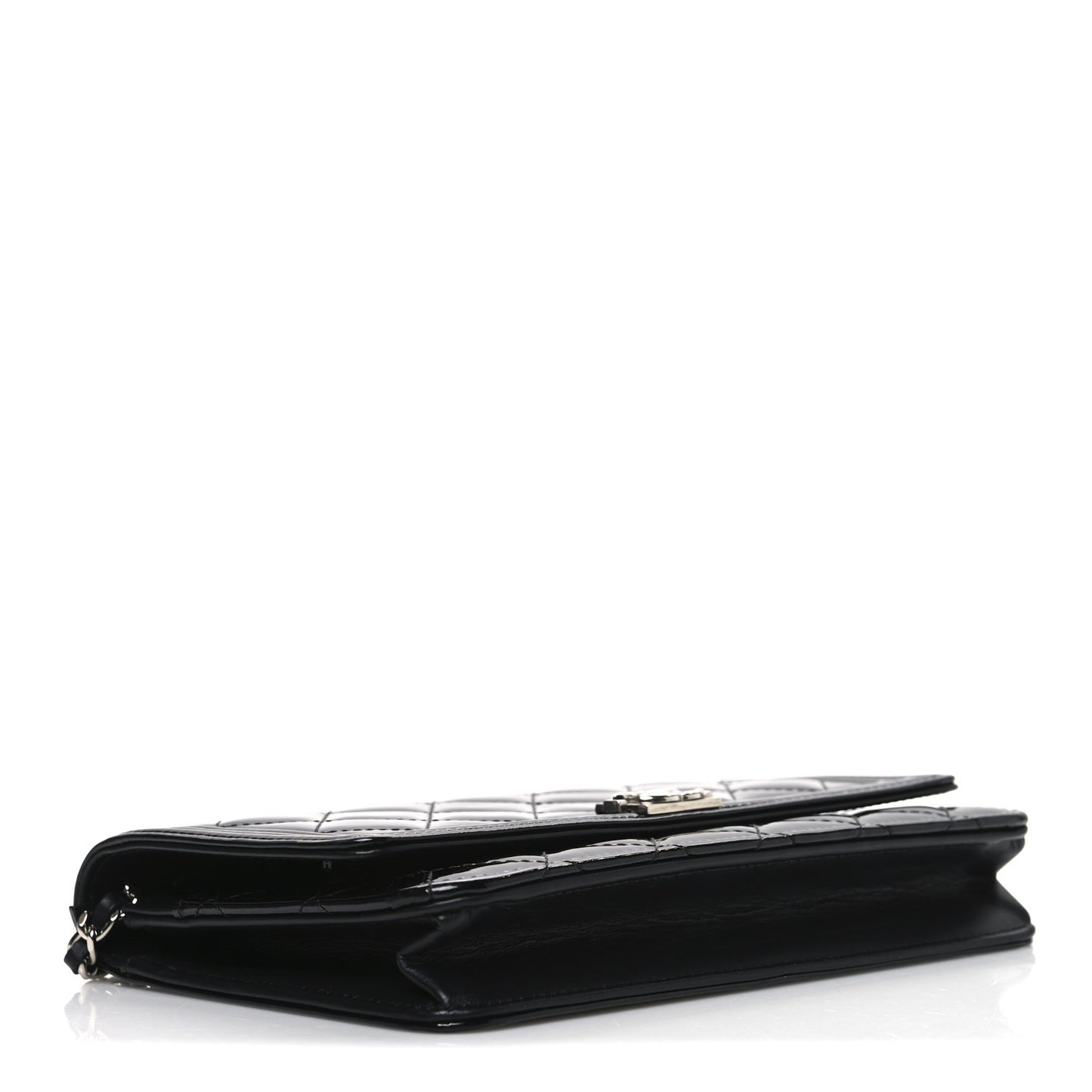Patent Calfskin Quilted Boy Wallet On Chain WOC Black