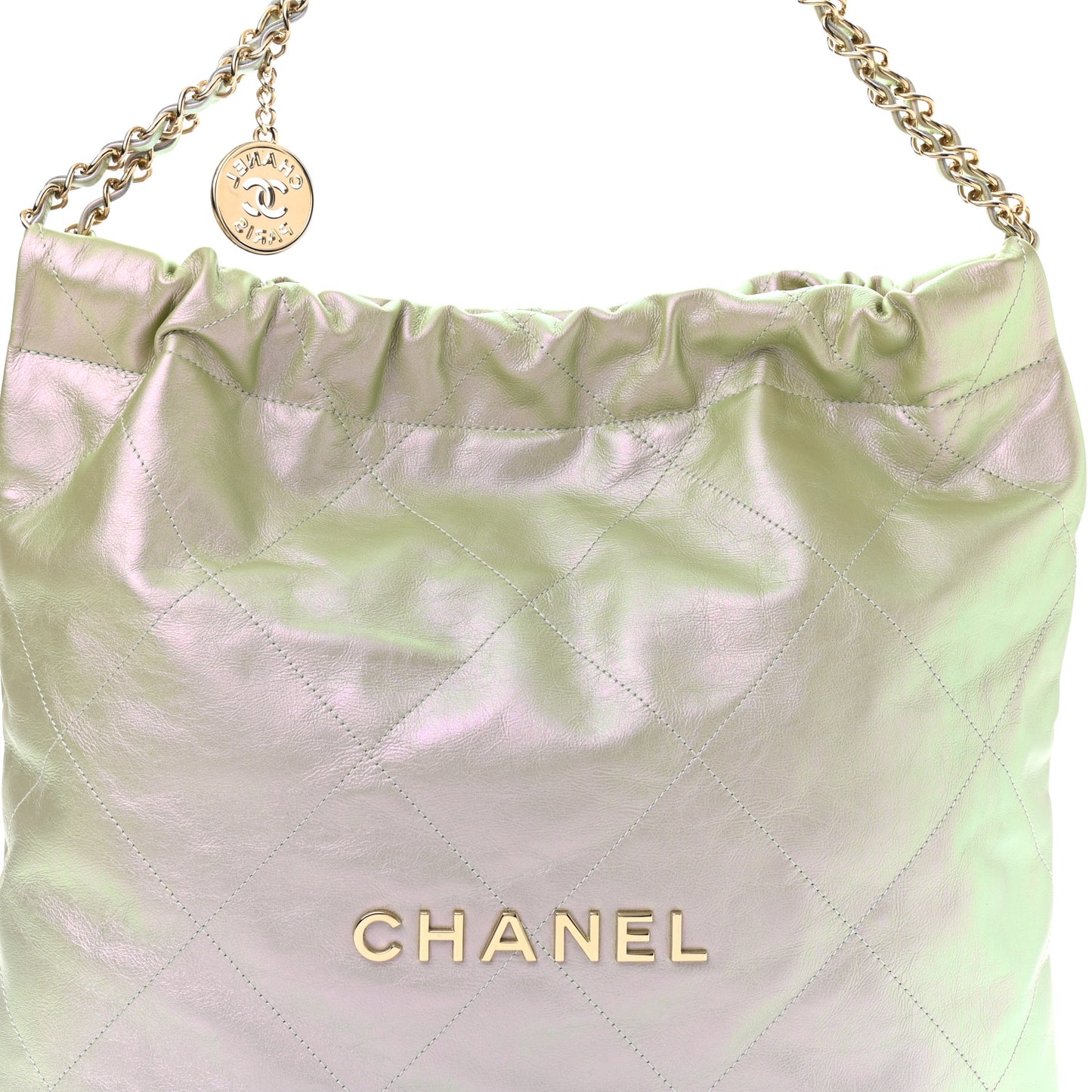 Iridescent Calfskin Quilted Chanel 22 Blue Green