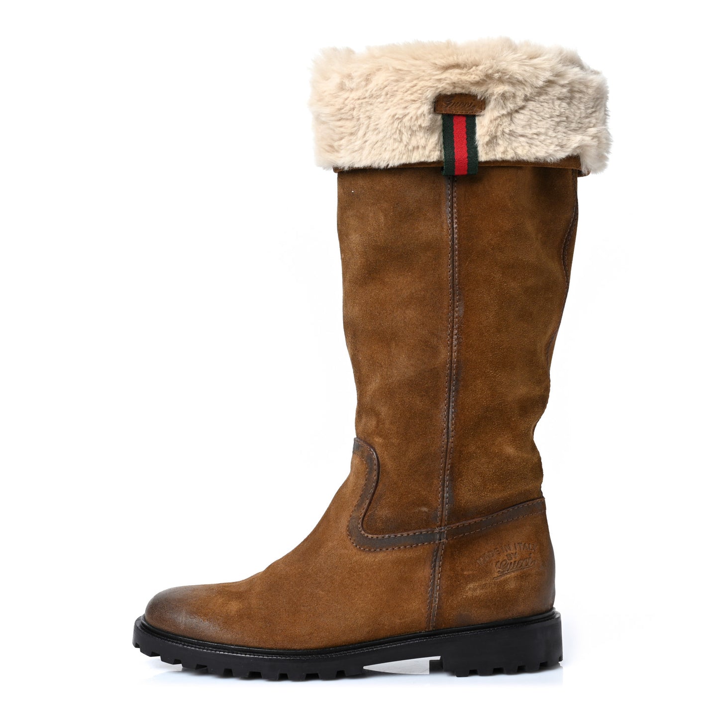 Suede Rabbit Fur Web Saint Moritz Knee High Boots 36.5 Brown Naturale