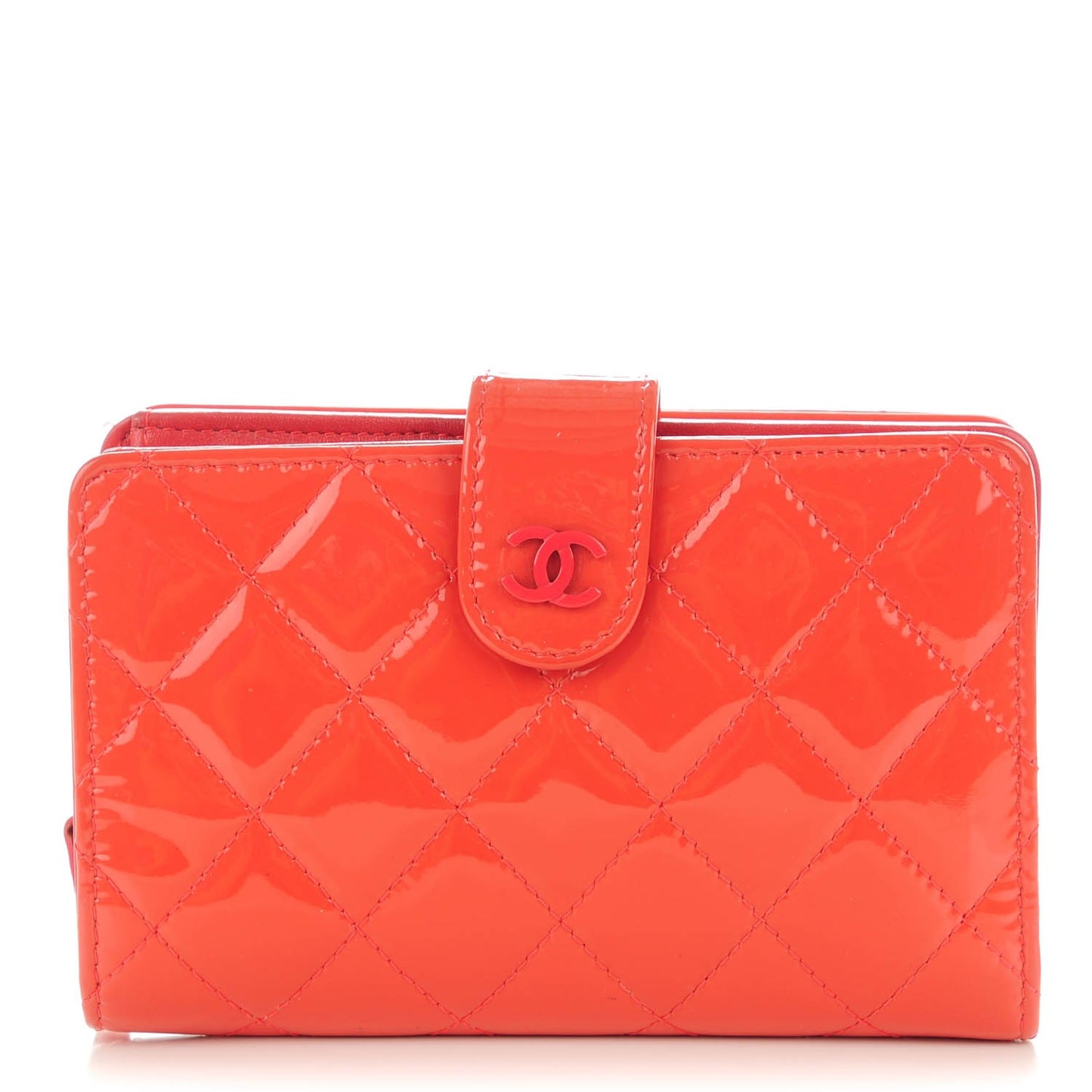 Patent Quilted Zip Pocket Wallet Coral
