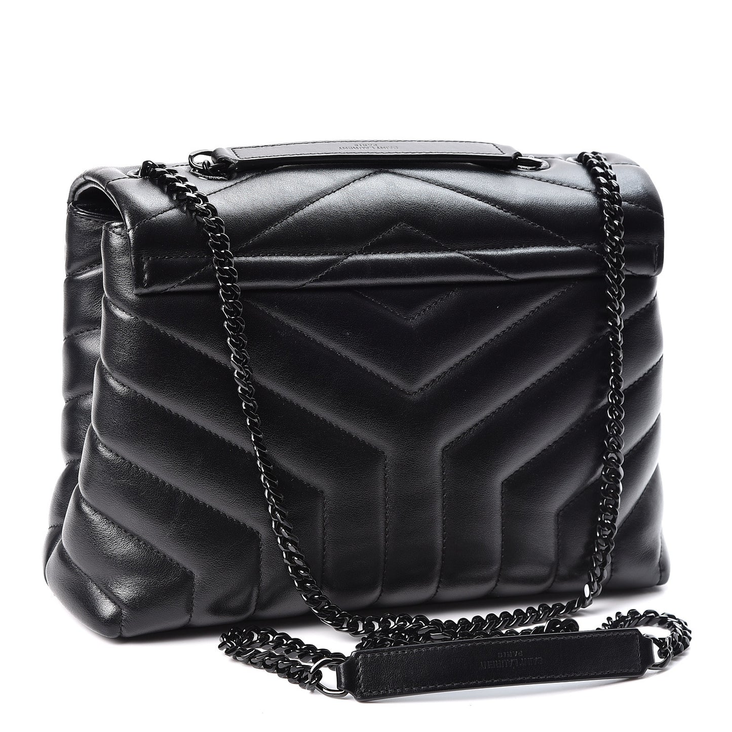 Calfskin Y Quilted Monogram Small Loulou Chain Satchel Black