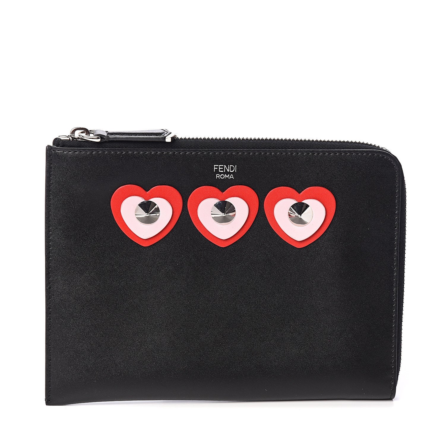 Vitello Heart Zip Around Pouch Black