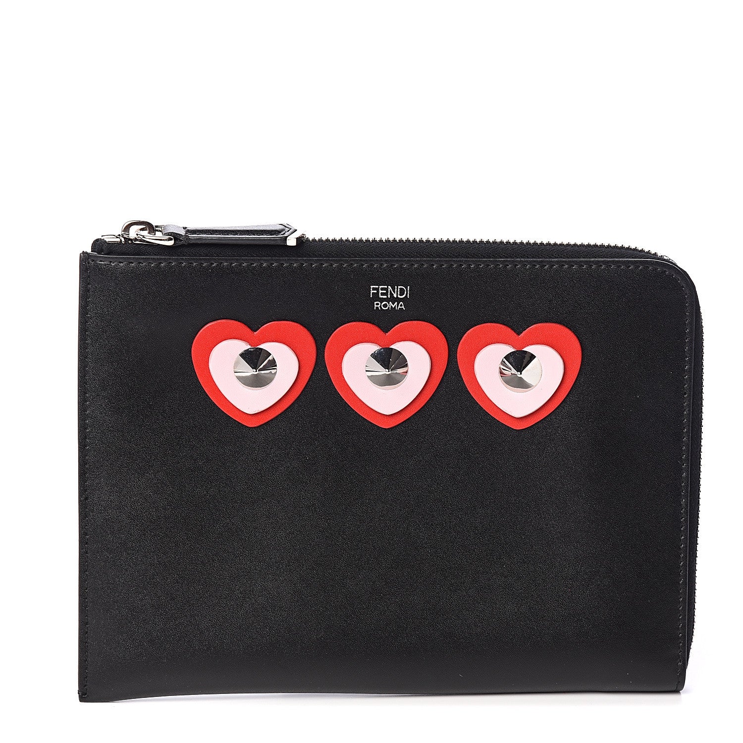Fendi Vitello Heart Zip Around Pouch Black 1 of 6