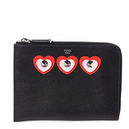 Fendi Vitello Heart Zip Around Pouch Black 1 of 6
