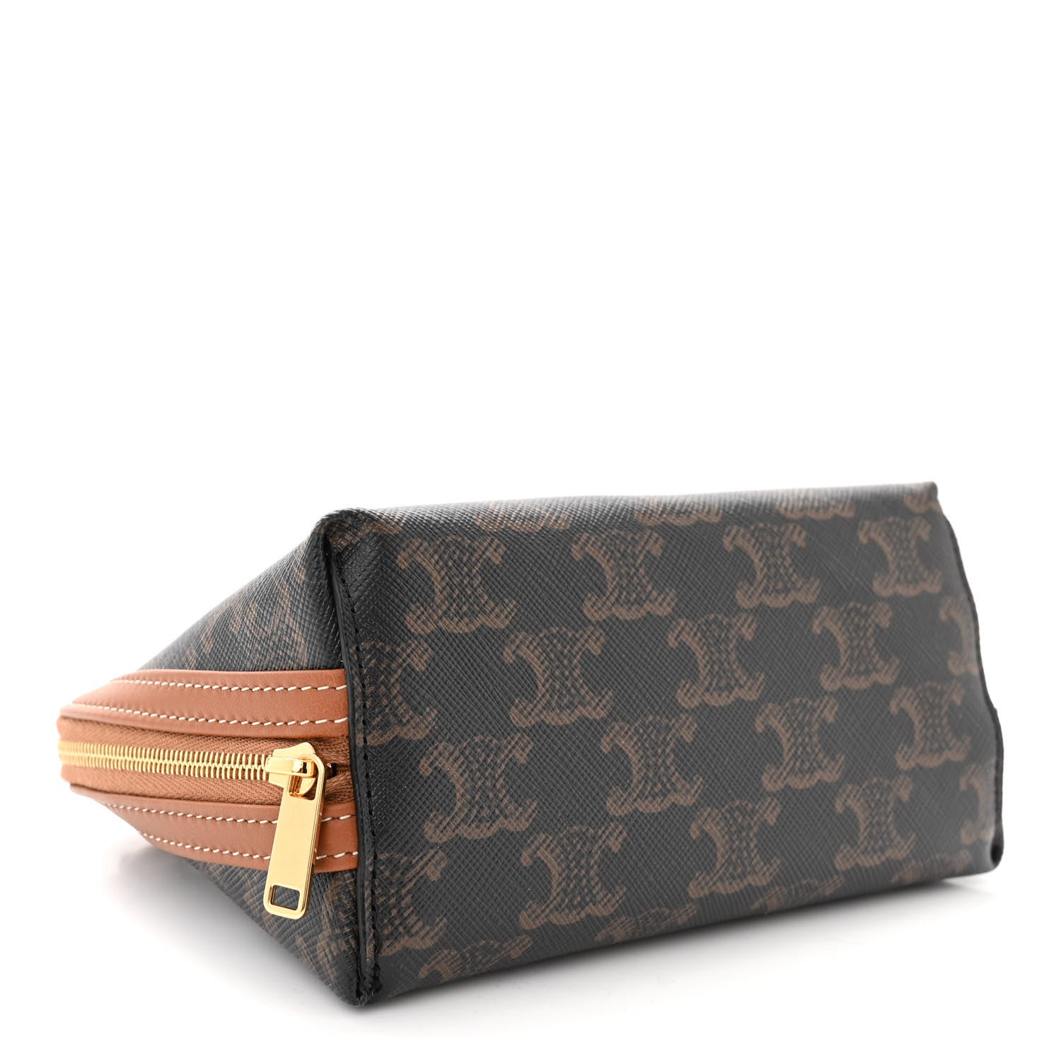 Celine Triomphe Canvas Lambskin Clutch On Chain Tan 4 of 10