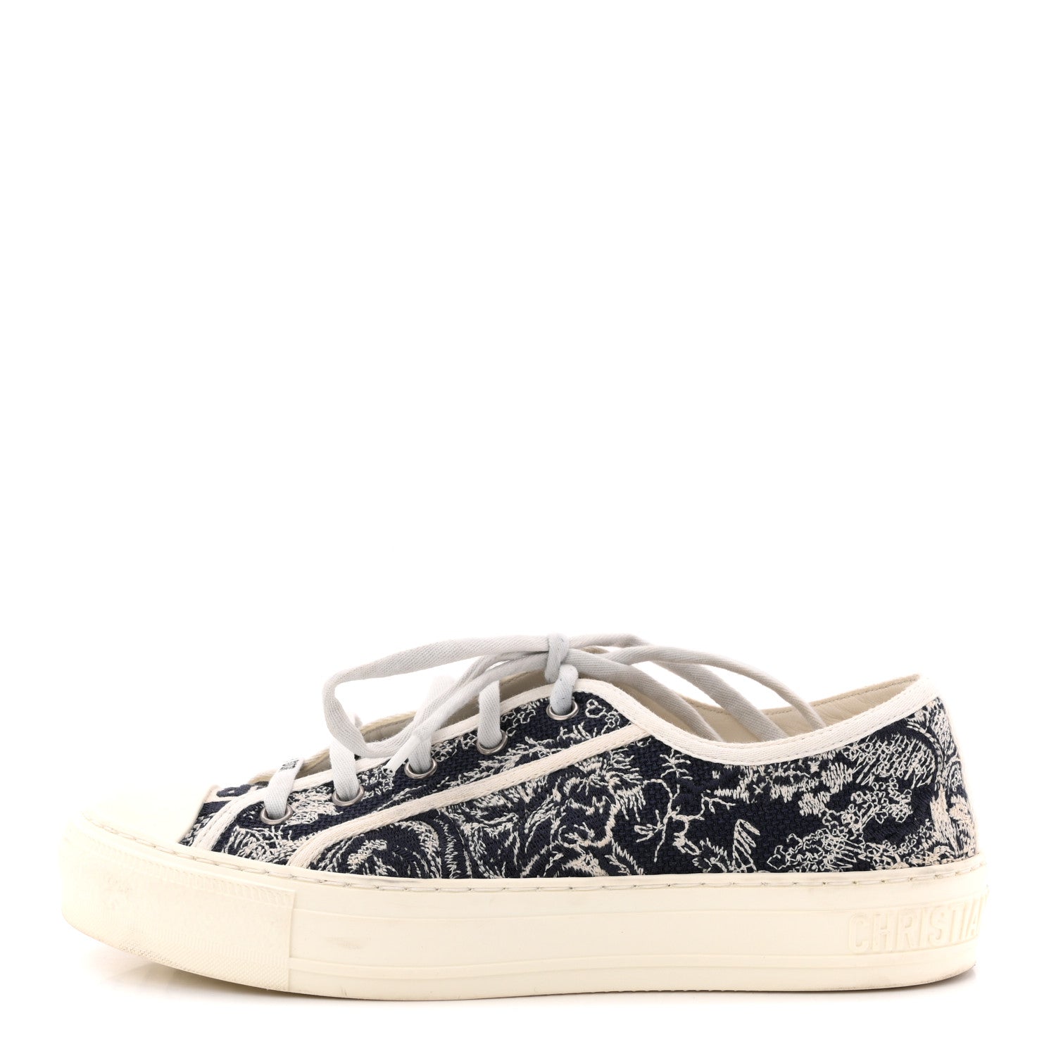Christian Dior Canvas Toile De Jouy Embroidered Womens Walk'N'Dior Low Top Sneakers 38.5 Blue Off-White 1 of 10