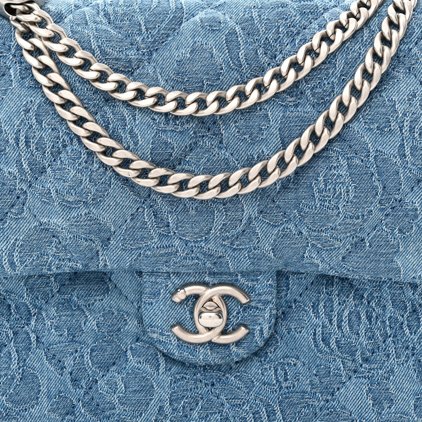 Denim Quilted Medium Camellia Sweetheart Flap Blue