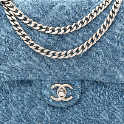 Chanel Denim Quilted Medium Camellia Sweetheart Flap Blue 8 of 10