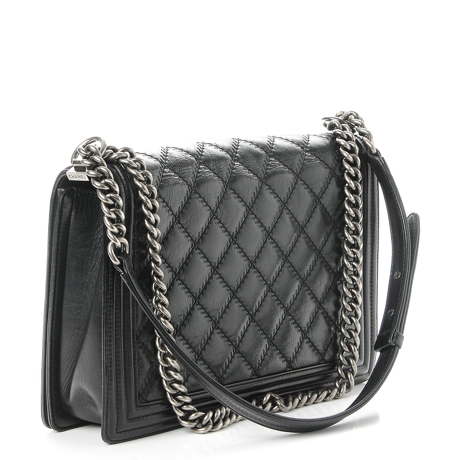 Chanel Calfskin Embossed Stitch Large Boy Flap Black 4 of 10