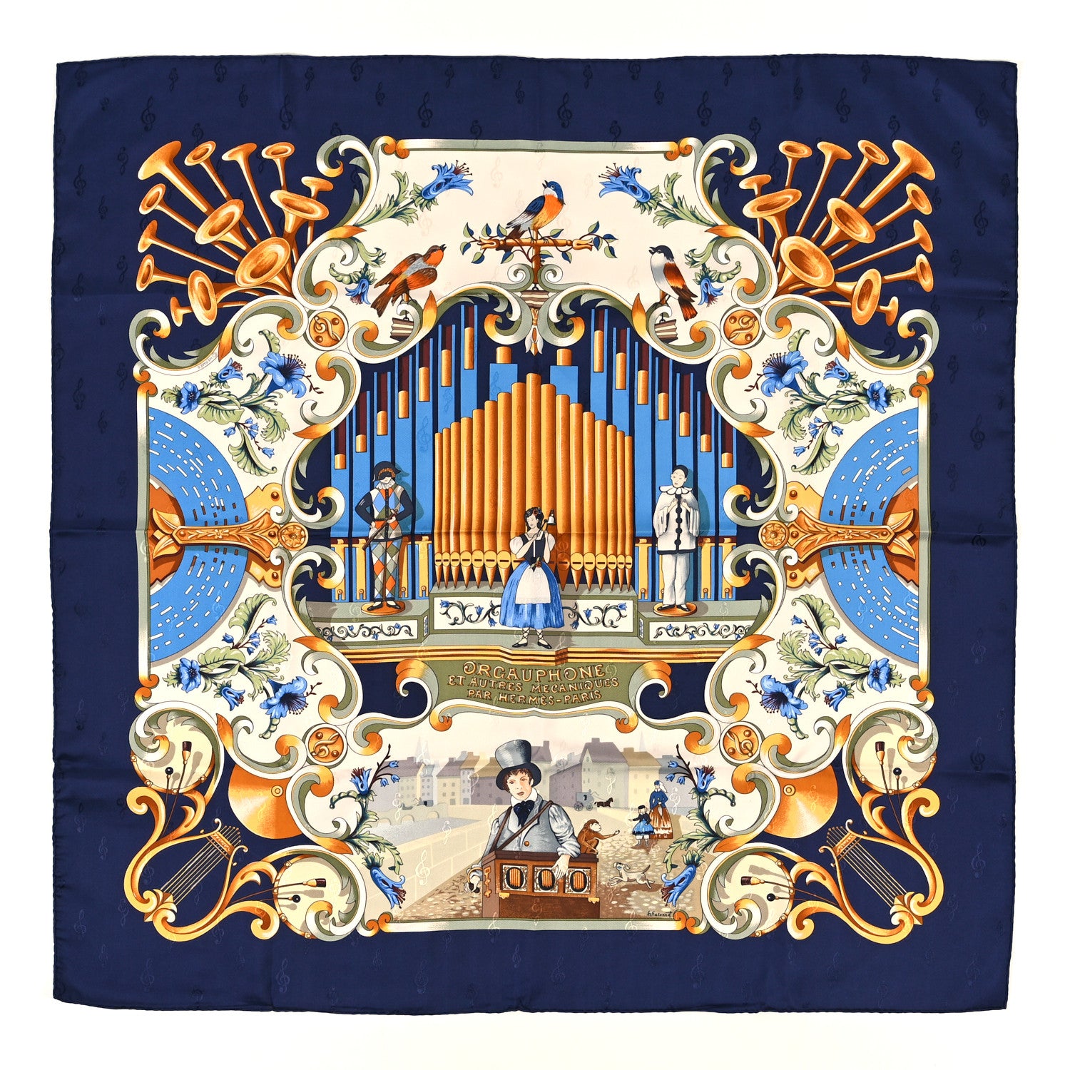Hermes Silk Orgauphone Et Autres Mecaniques Scarf 90 1725932
