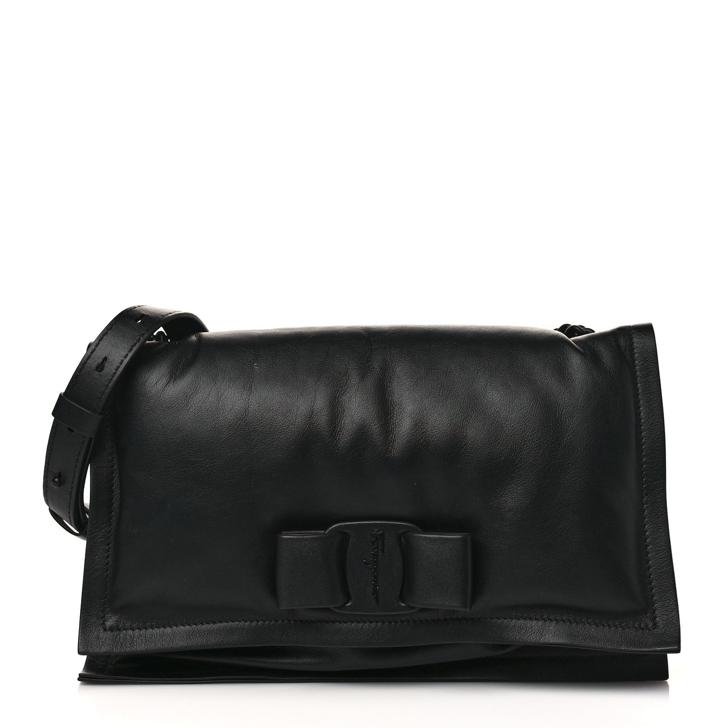 Calfskin Small Viva Bow Shoulder Bag Black
