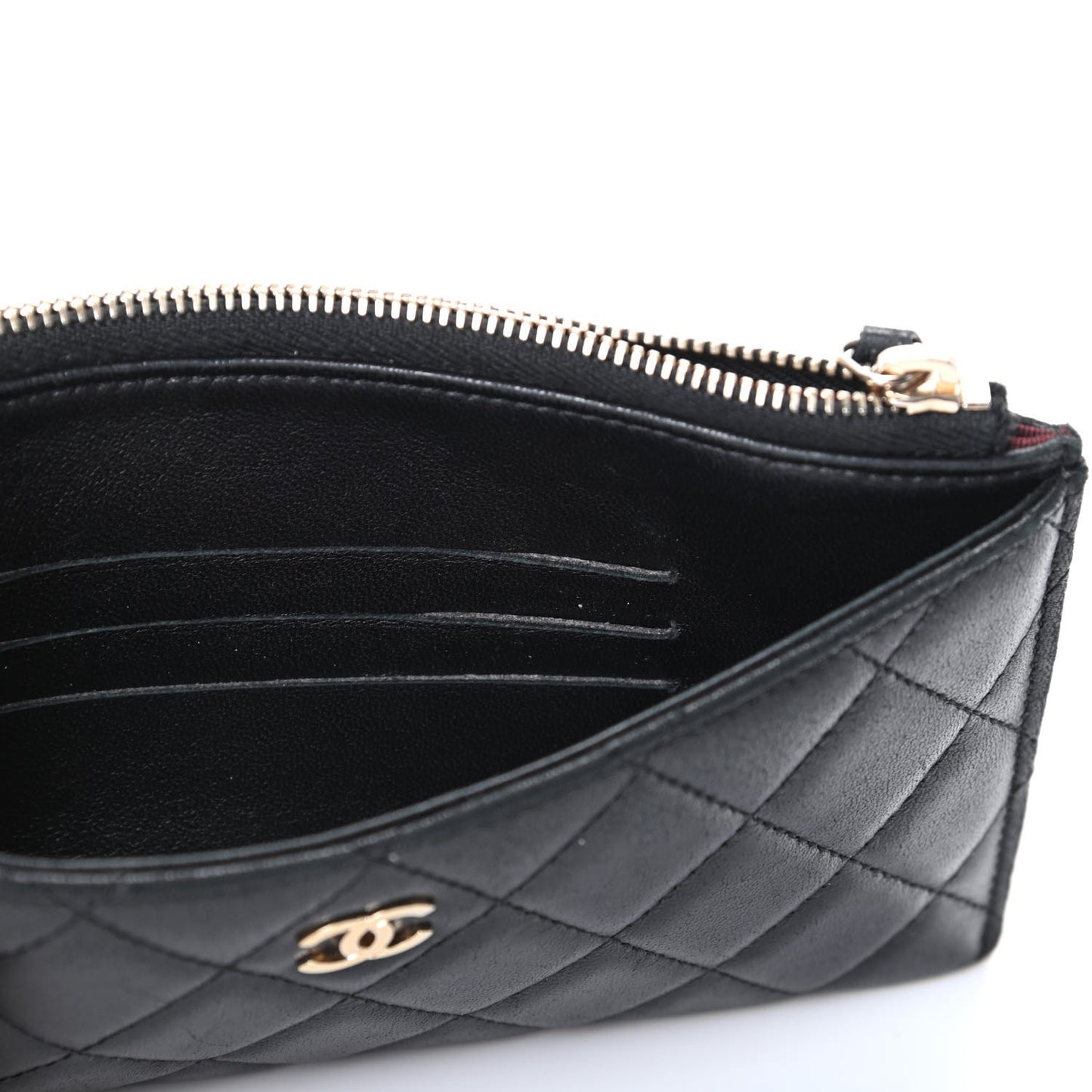 Lambskin Quilted Classic Zip Pouch Black