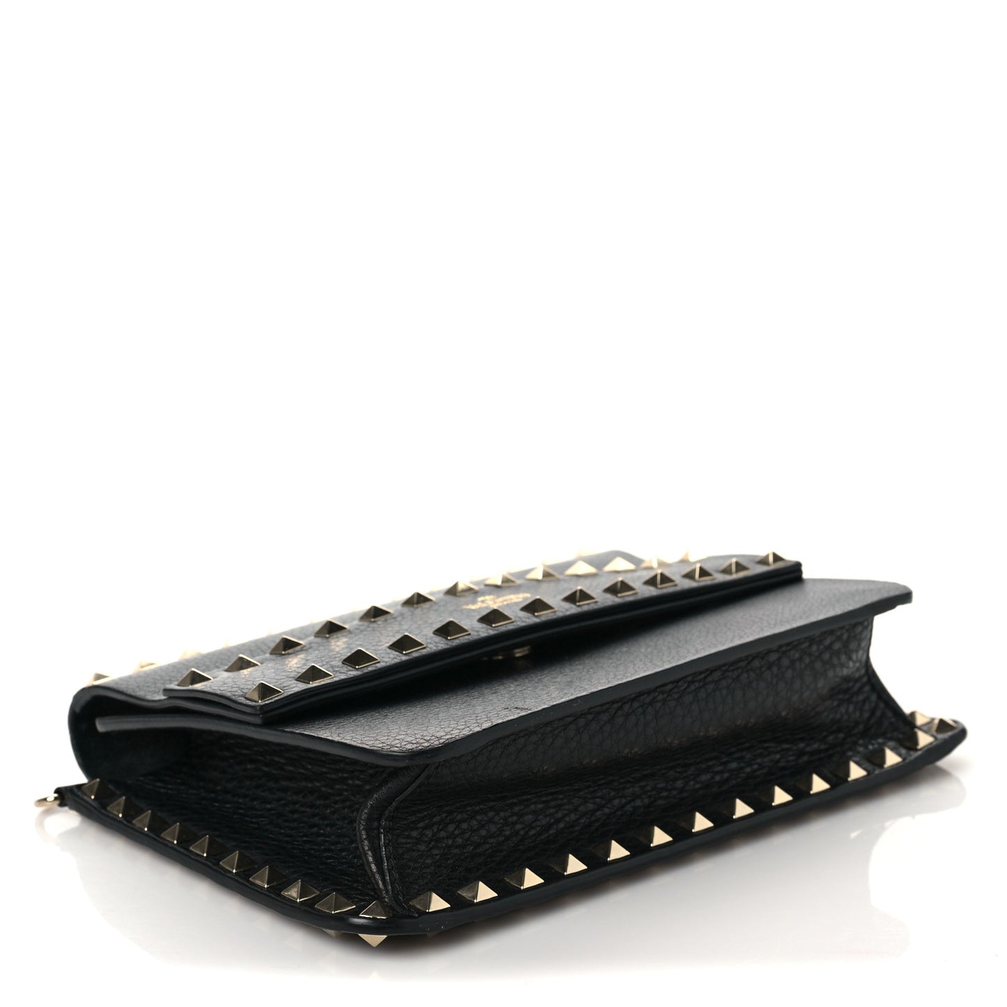 Pebbled Calfskin Rockstud Side Slip Crossbody Black