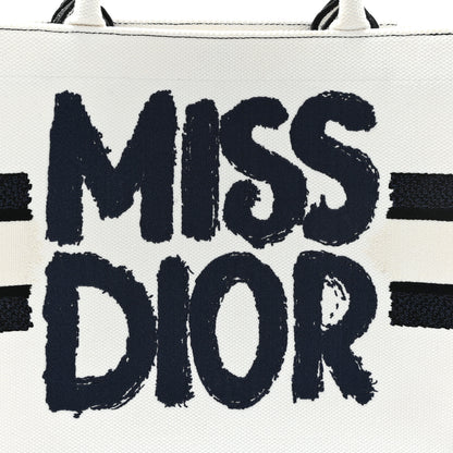Christian Dior Canvas Embroidered Medium Miss Dior Graffiti Book Tote Navy White 8 of 11