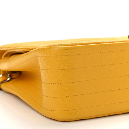 Chanel Caviar Chevron Quilted Jumbo Double Flap Yellow 9 of 11