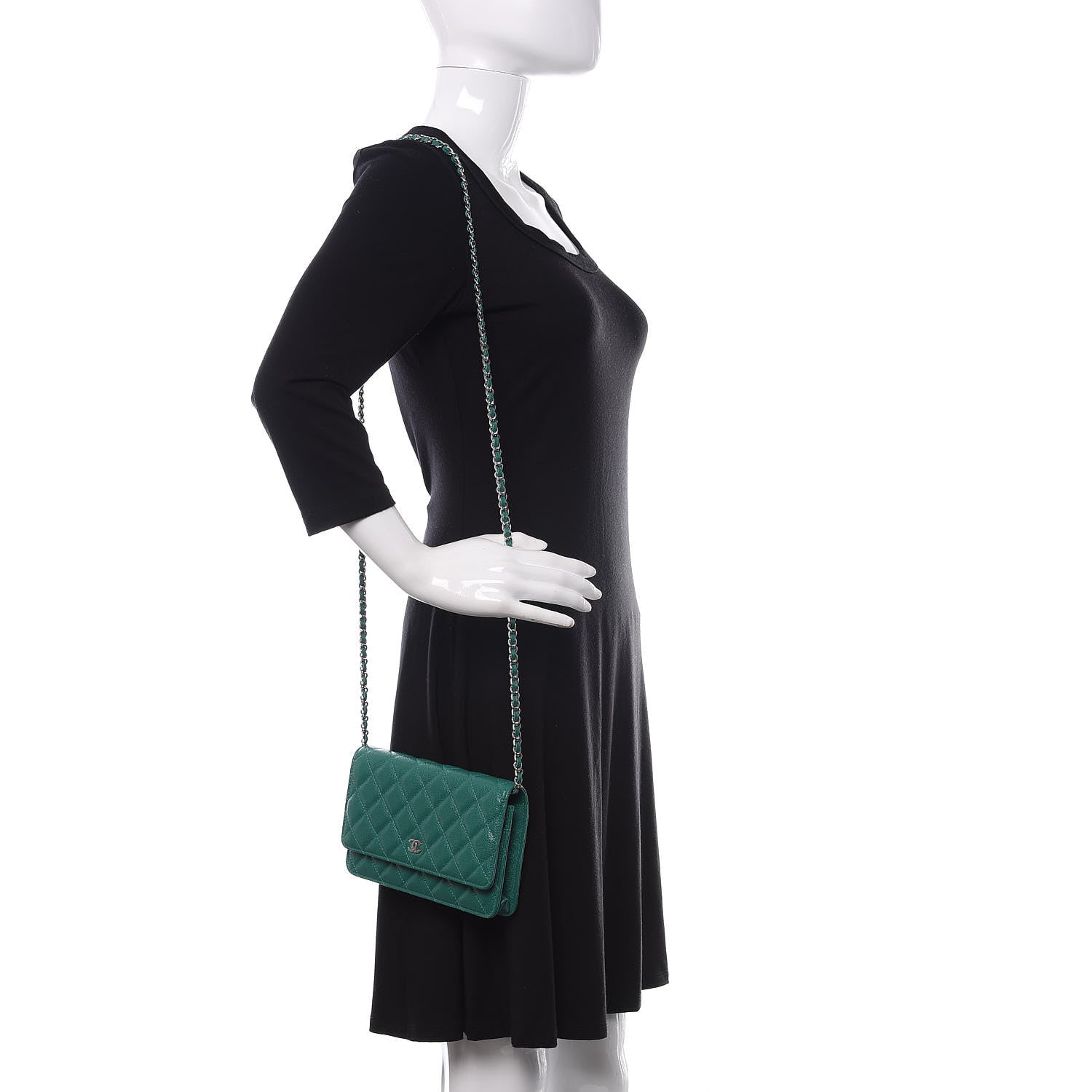 Chanel Iridescent Caviar Quilted Wallet On Chain WOC Green 2 of 11