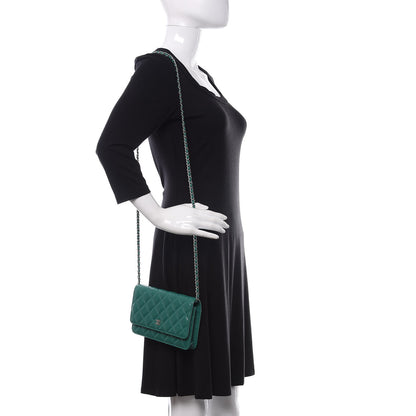 Chanel Iridescent Caviar Quilted Wallet On Chain WOC Green 2 of 11