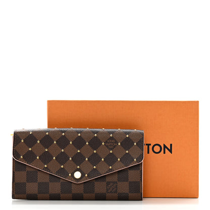 Louis Vuitton Damier Ebene Studded Sarah Wallet NM Rose Ballerine 24 of 24