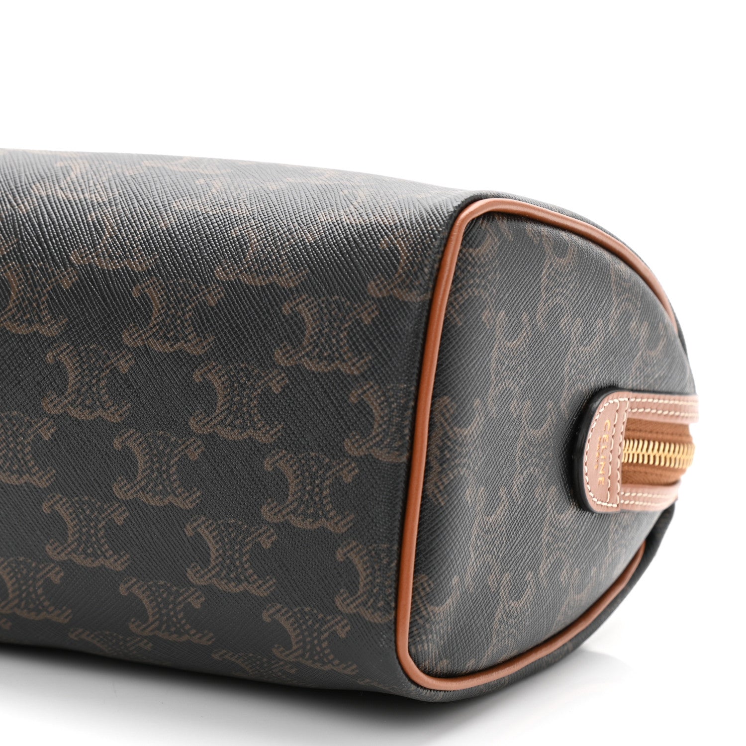 Celine Triomphe Canvas Calfskin Small Boston Bag Tan 10 of 10