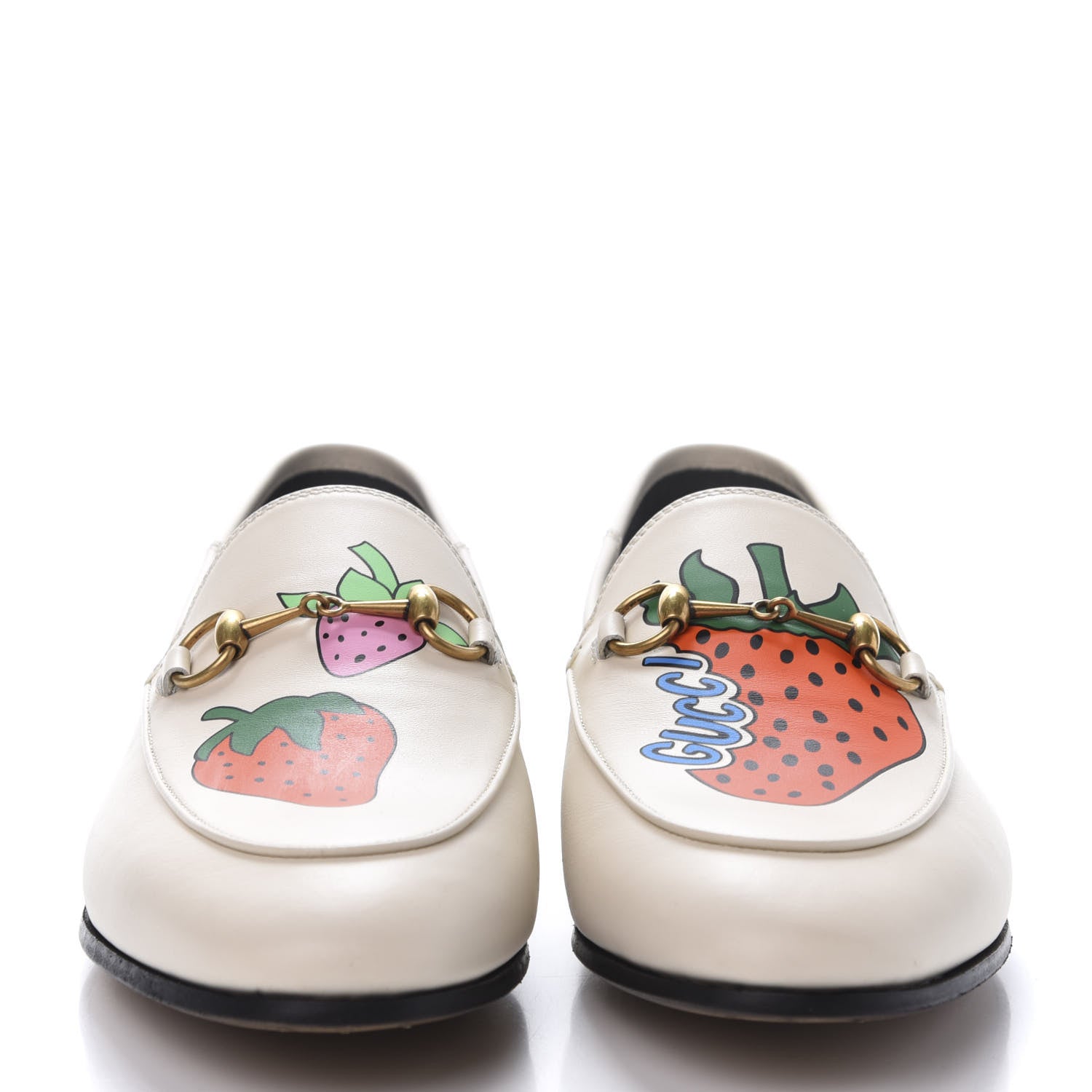 Gucci Calfskin Taste Strawberry Womens Brixton Horsebit Loafers 38.5 Ivory Red 2 of 10