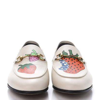 Gucci Calfskin Taste Strawberry Womens Brixton Horsebit Loafers 38.5 Ivory Red 2 of 10