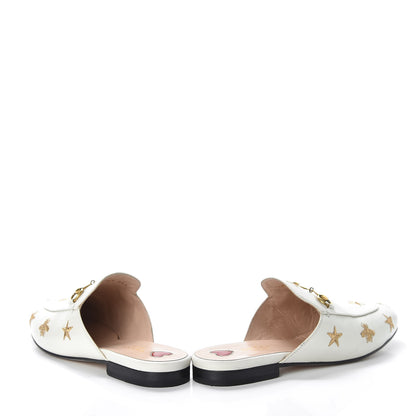 Gucci Goatskin Bee Star Embroidered Womens Princetown Slippers 38.5 Mystic White 6 of 19