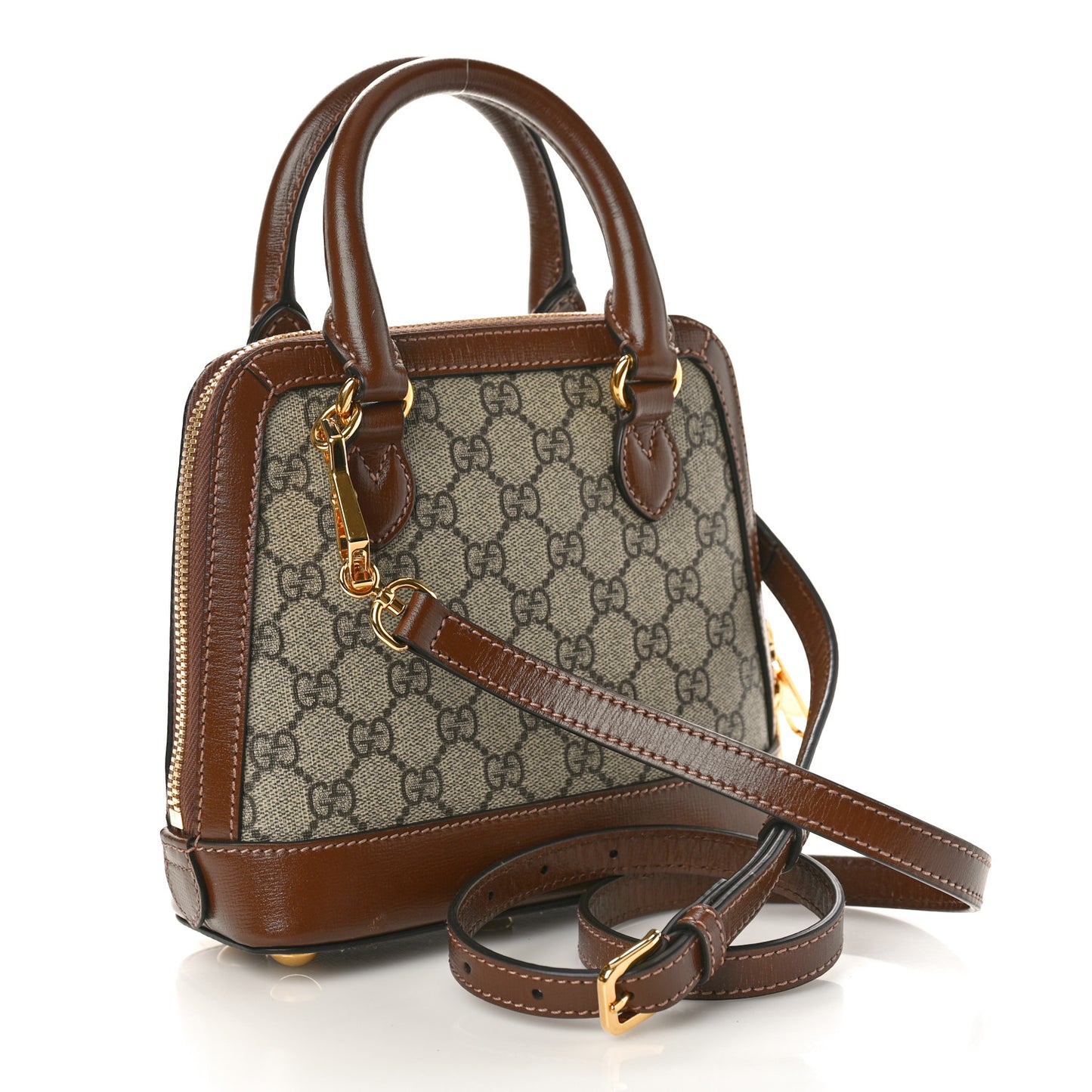 GG Supreme Monogram Azalea Calfskin Mini Horsebit 1955 Top Handle Bag Beige Ebony Brown Sugar