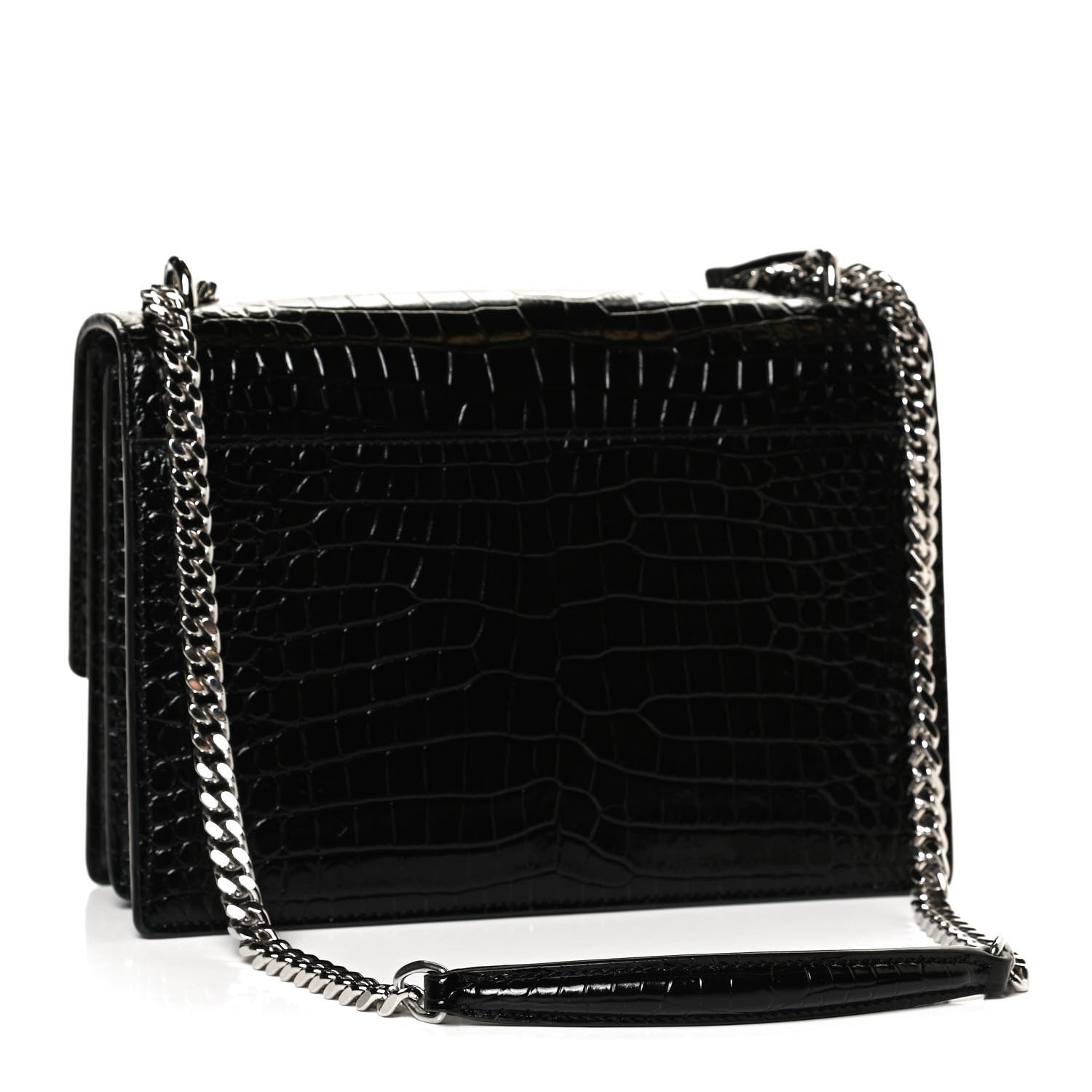 Saint Laurent Calfskin Crocodile Embossed Medium Monogram Sunset Black 3 of 13