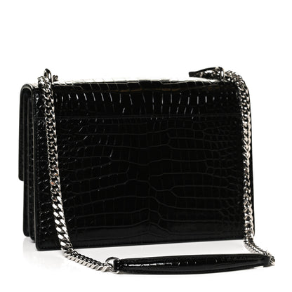 Saint Laurent Calfskin Crocodile Embossed Medium Monogram Sunset Black 3 of 13