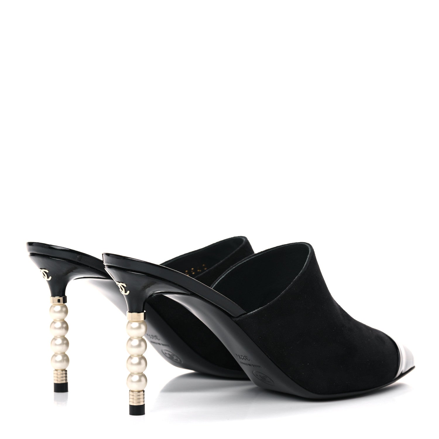 Chanel Suede Patent Calfskin Cap Toe Pearl Mule 38.5 Black 4 of 11