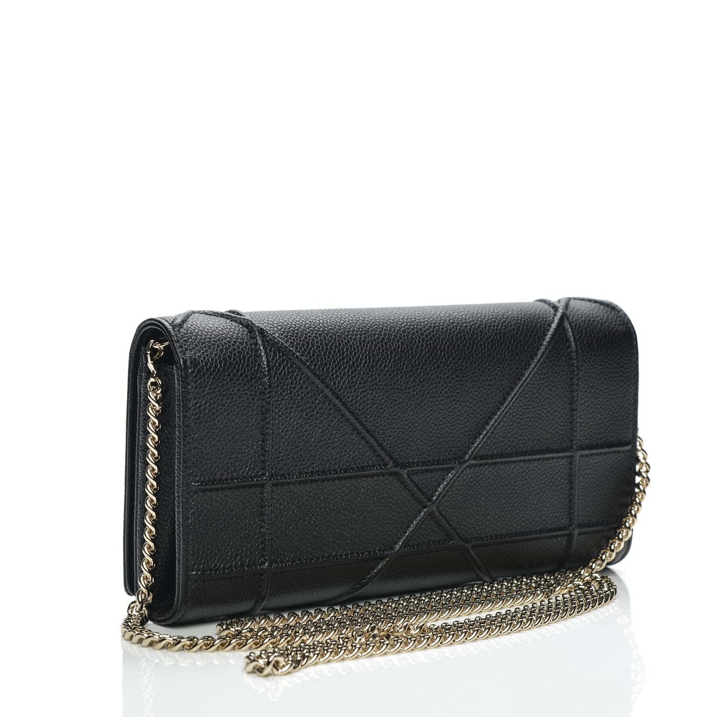 Grained Calfskin Diorama Croisiere Chain Wallet Black