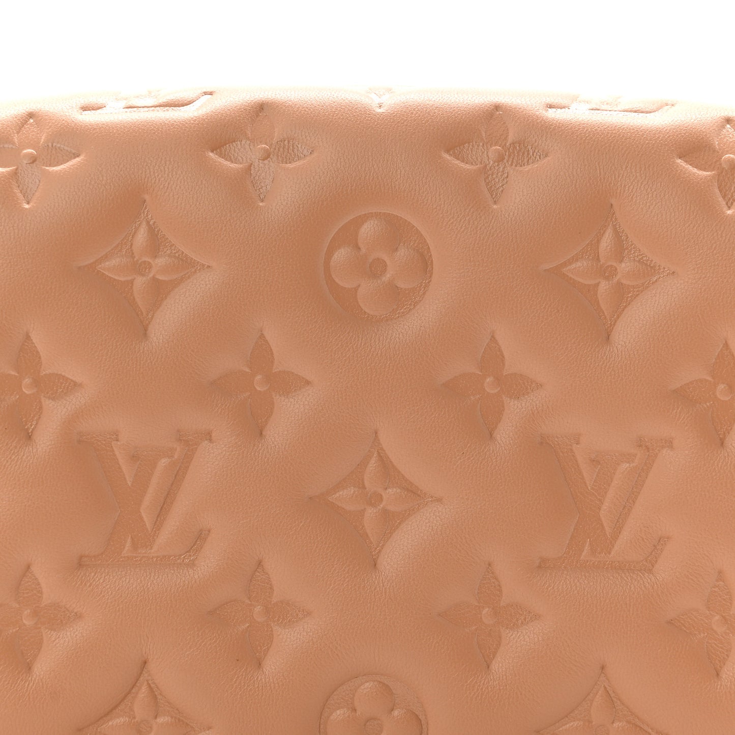 Lambskin Embossed Monogram Pochette Coussin Camel