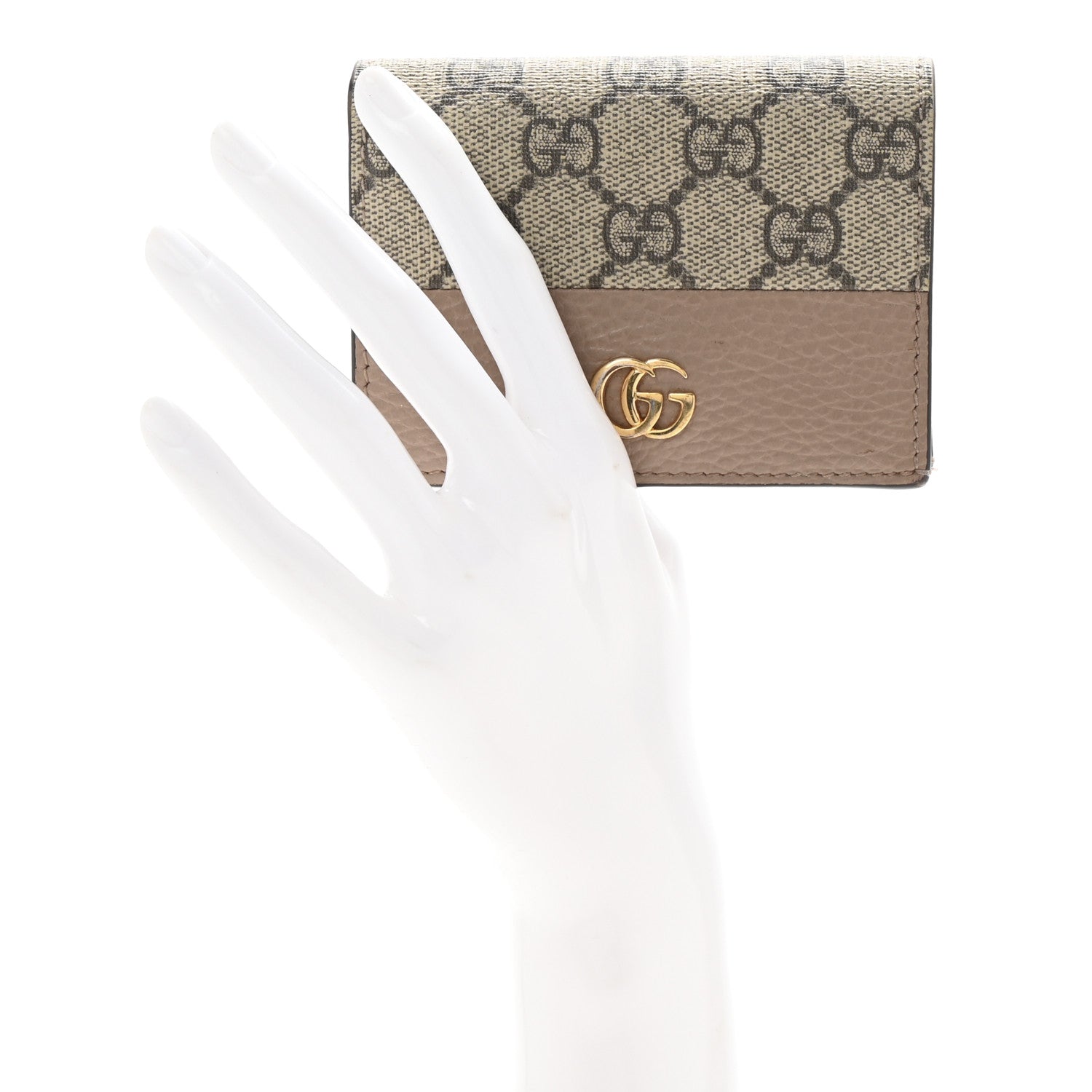 Gucci Dollar Calfskin GG Supreme Monogram GG Marmont Card Case Porcelain Rose Beige Ebony 2 of 8