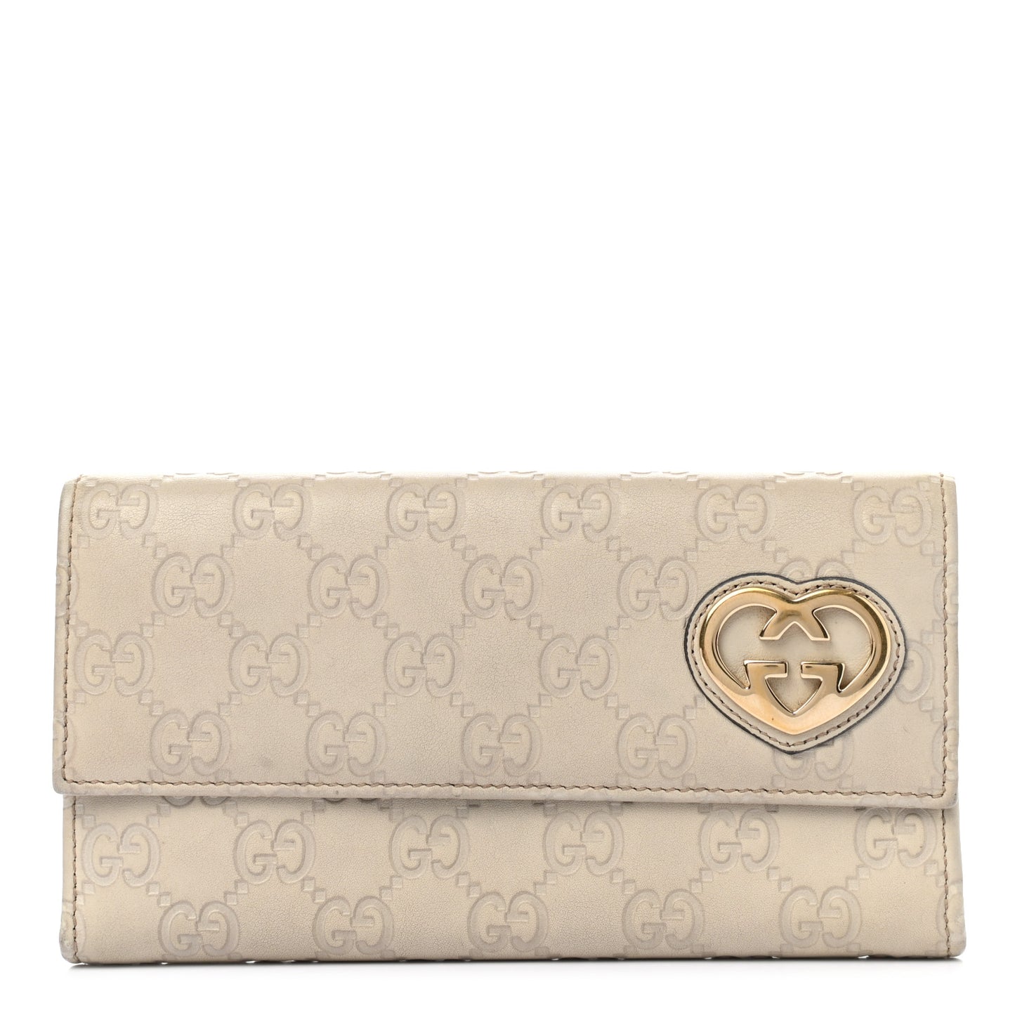 Guccissima Lovely Heart Continental Wallet Off White