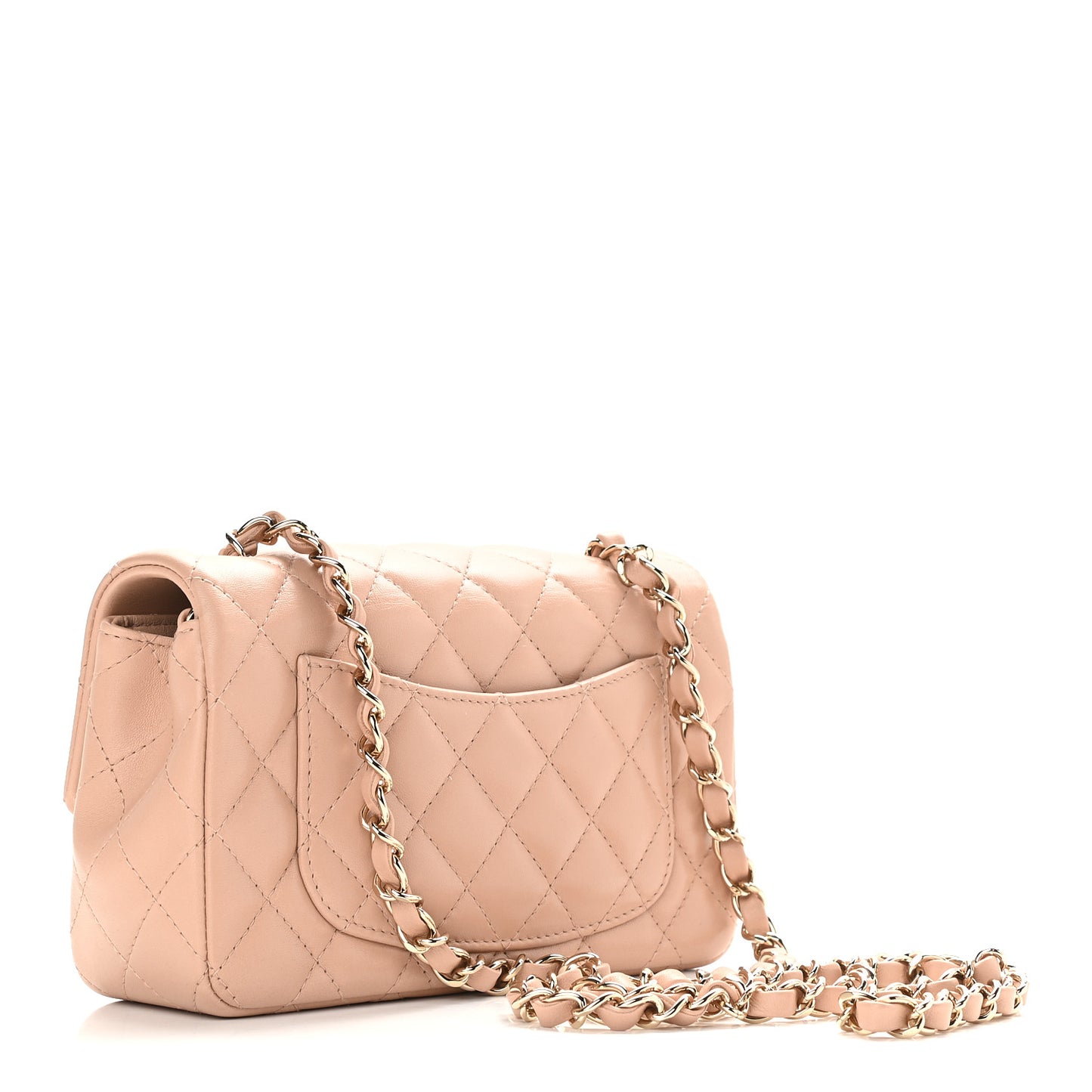 Lambskin Quilted Mini Rectangular Flap Beige