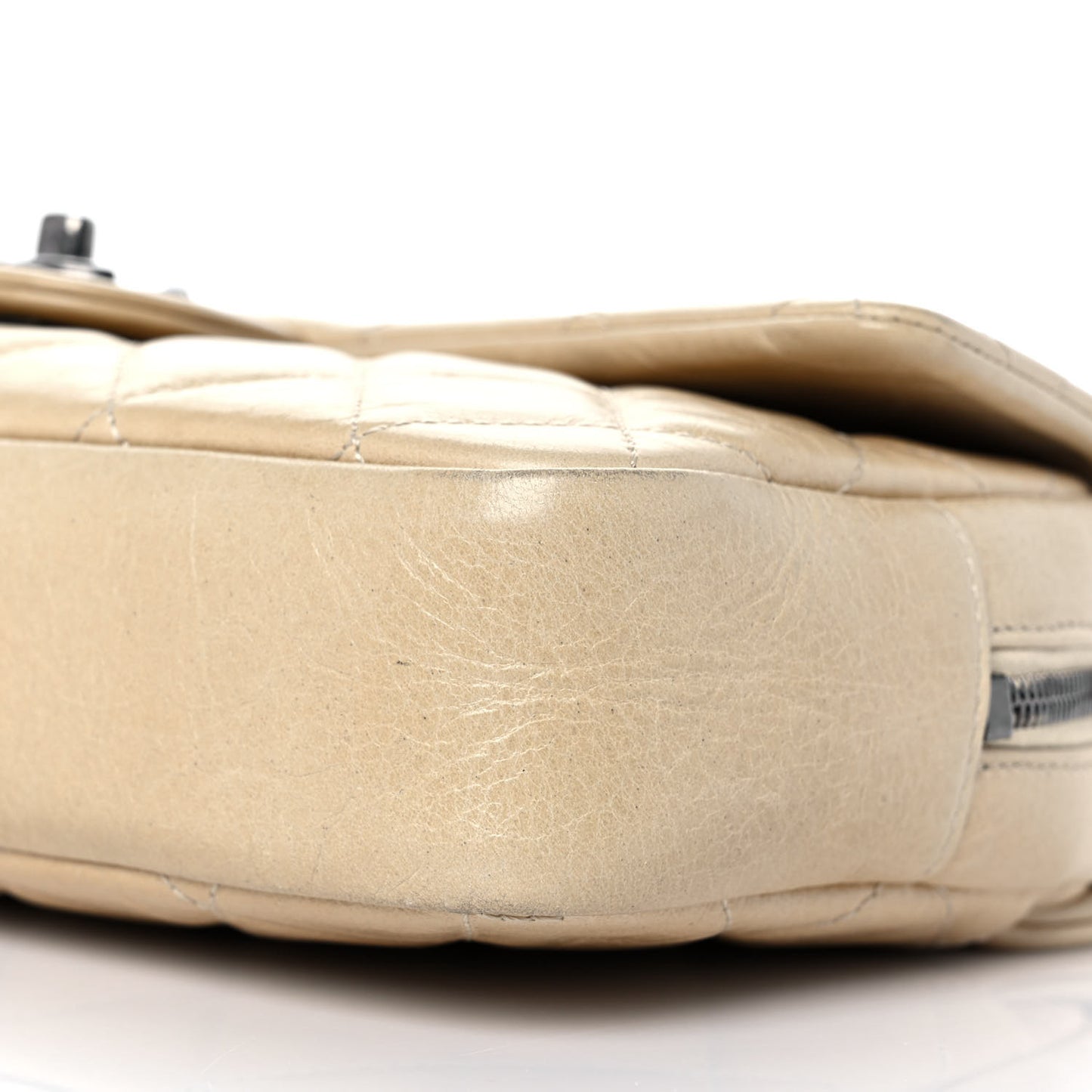 Glazed Calfskin Quilted Medium Duo Flap Beige