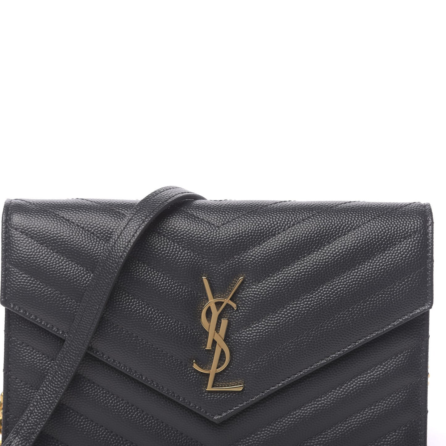 Grain De Poudre Matelasse Chevron Monogram Envelope Chain Wallet Dark Smog