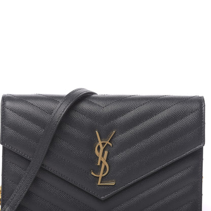 Saint Laurent Grain De Poudre Matelasse Chevron Monogram Envelope Chain Wallet Dark Smog 9 of 12