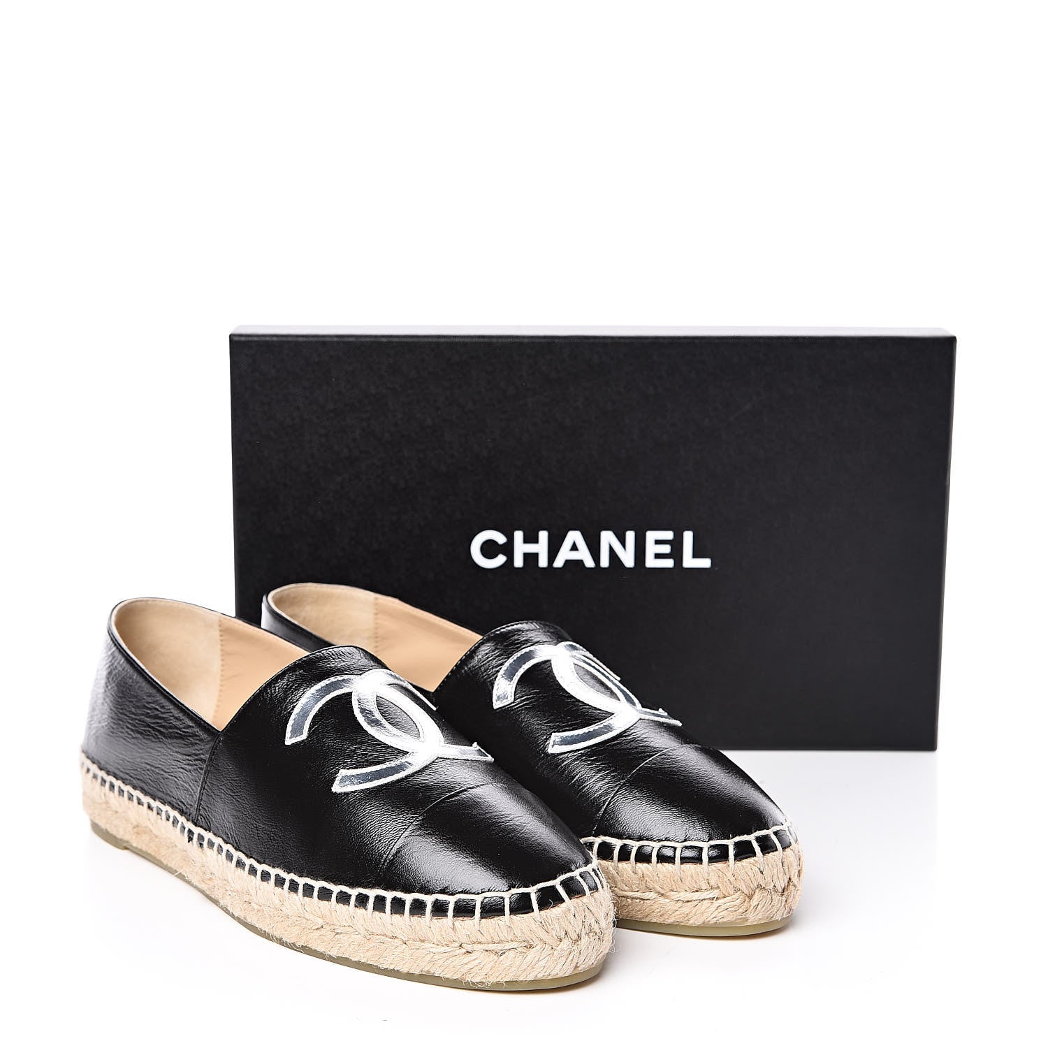 Chanel Lambskin CC Espadrilles 39 Black SIlver 11 of 11