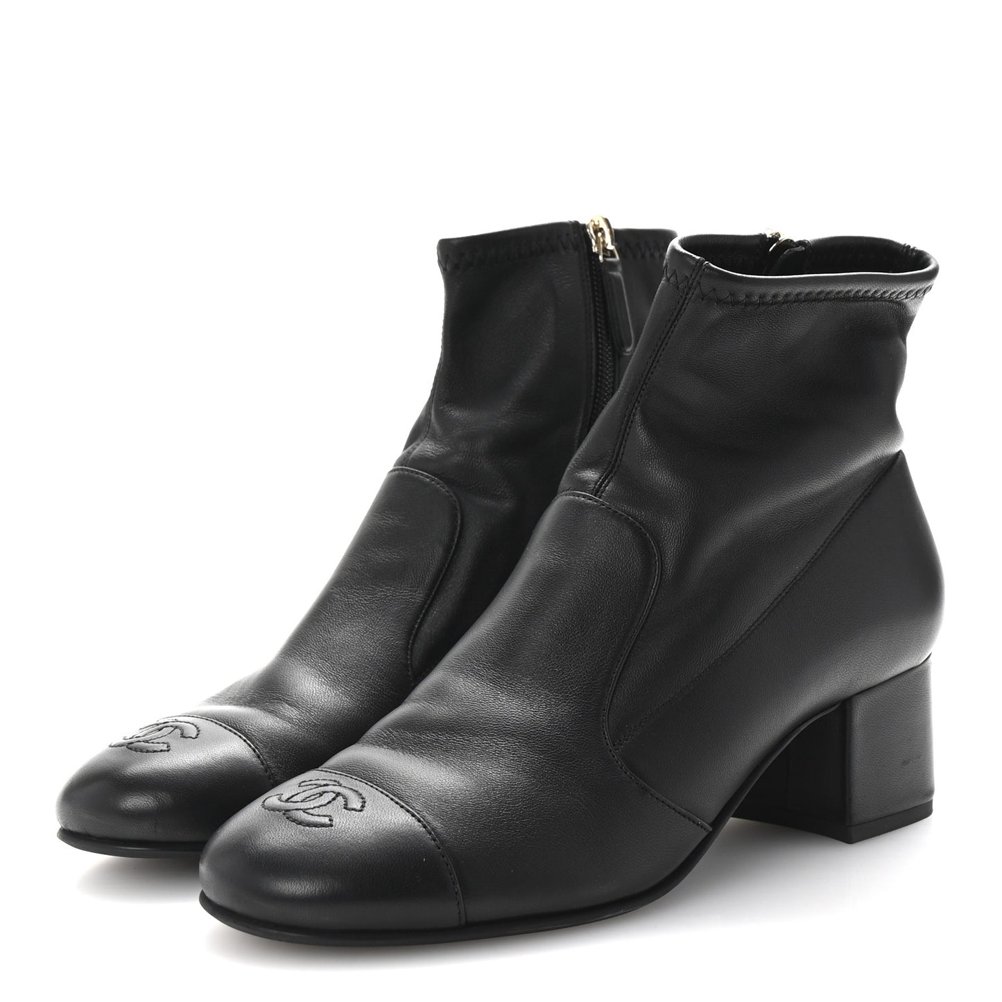 Stretch Lambskin Cap Toe CC Short Boots 38.5 Black