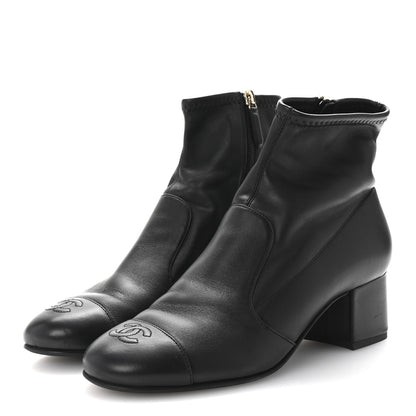 Chanel Stretch Lambskin Cap Toe CC Short Boots 38.5 Black 4 of 9