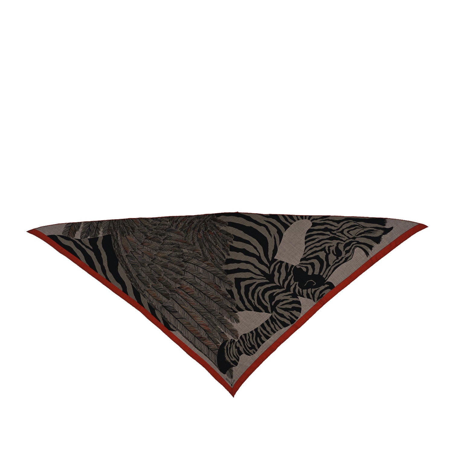 Hermes Cashmere Silk Zebra Pegasus Pointe Triangle Scarf Etoupe Bordeaux Black 1 of 3